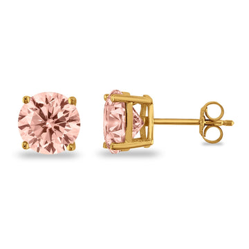 Butterfly Prong Round Casting Yellow Tone, Simulated Morganite CZ Stud Earrings 925 Sterling Silver